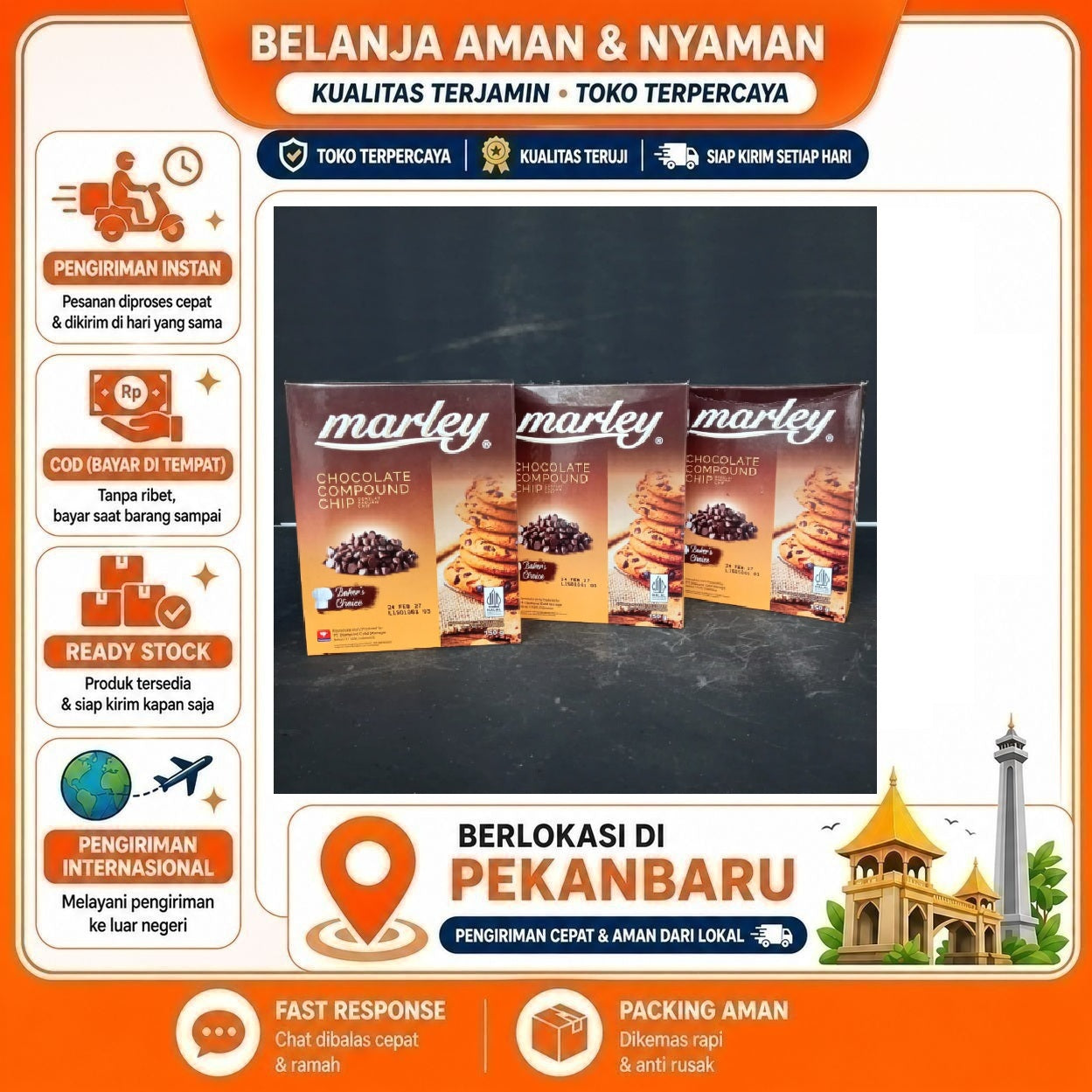 Pekanbaru 150 gr Marley Chocolate Compound Chip Baker's Choice Cokelat Paduan Coklat Halal Mix