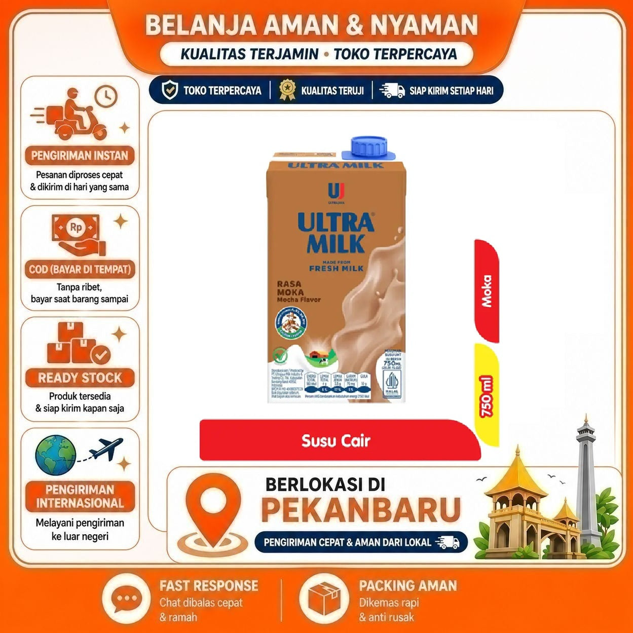 Pekanbaru 750ml Ultra Milk Susu Cair Rasa Moka Made From Fresh Milk Mocha Flavor Halal Enak