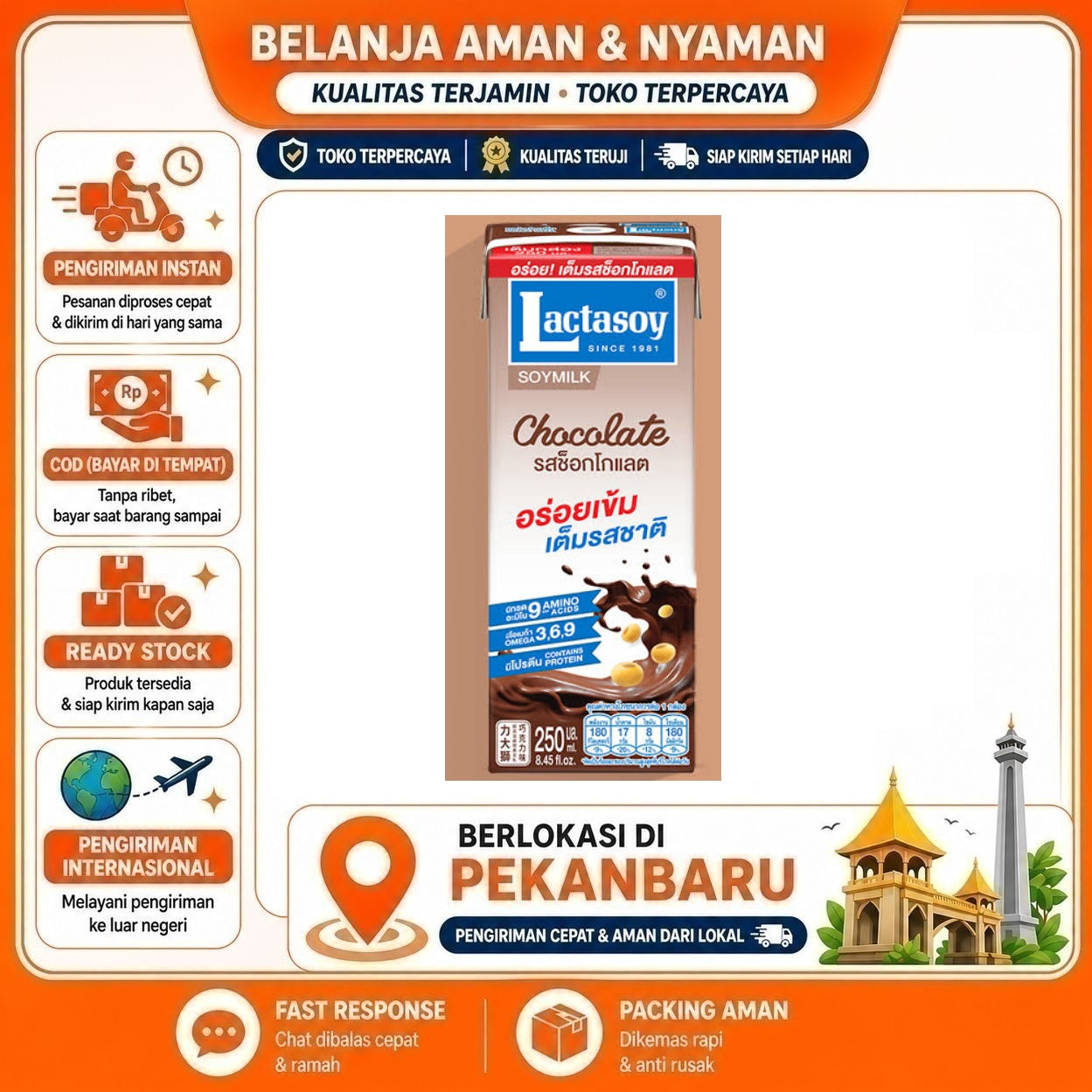 Pekanbaru 250ml Lactasoy Soymilk Chocolate Flavor Minuman Susu Kacang Kedelai Rasa Cokelat