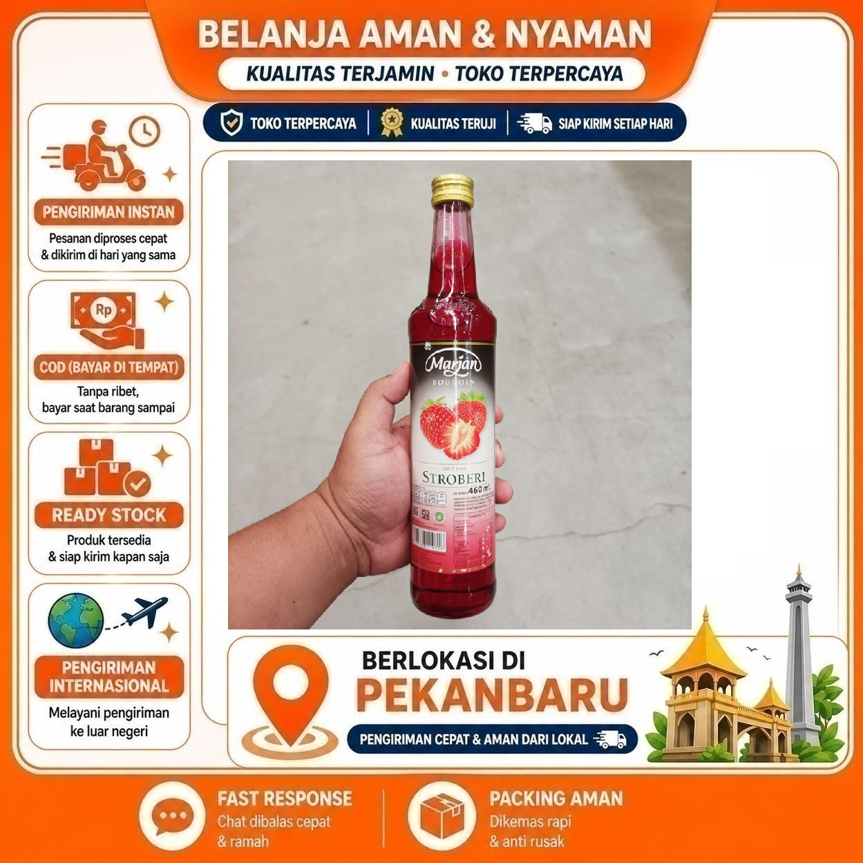 Pekanbaru 460ml Marjan Boudoin Stroberi Sirup Minuman Strawberry Syrup Bahan Minuman Halal