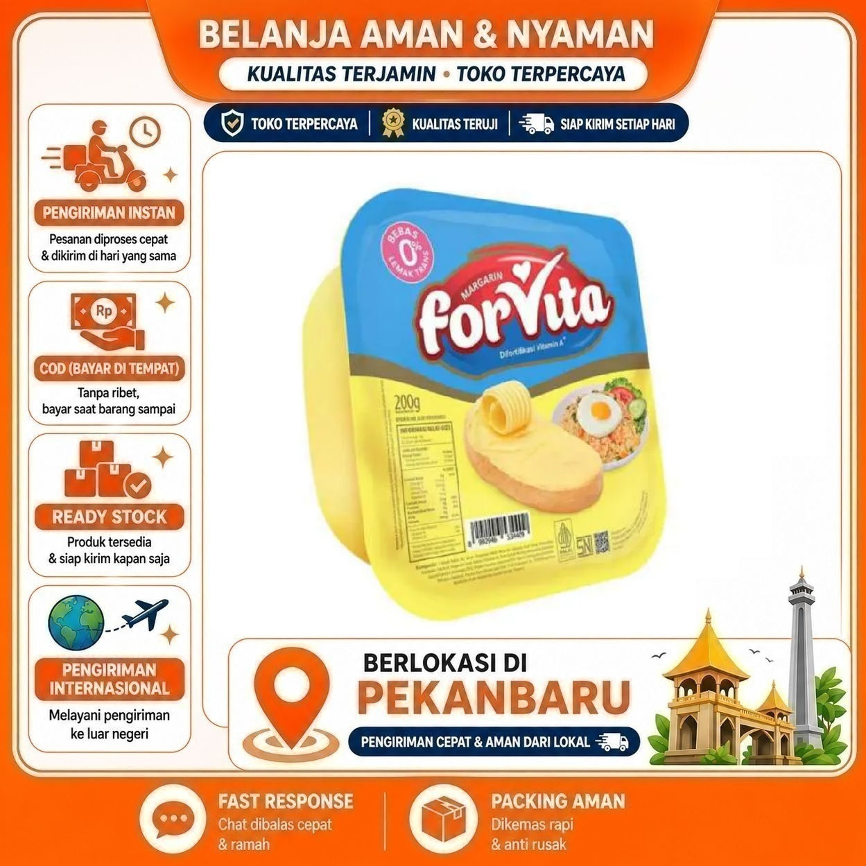 Pekanbaru Forvita Margarin Serbaguna 200g - Bebas Lemak Trans, Vitamin A, Omega 6 & 9 Halal