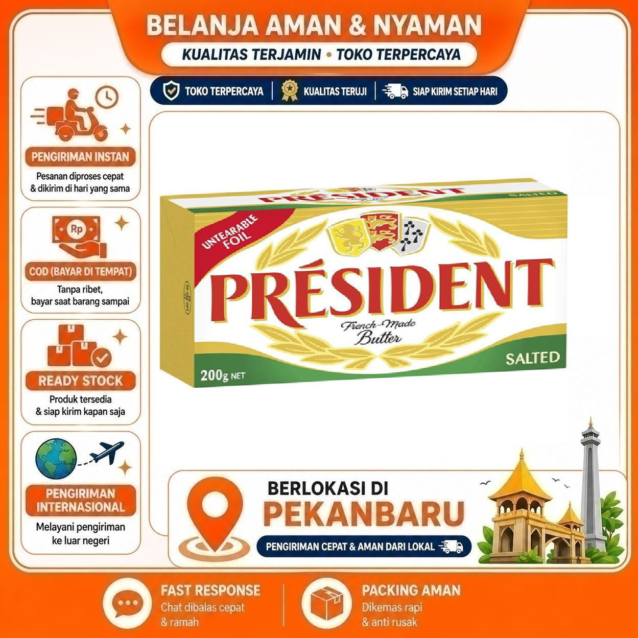 Pekanbaru 200 gr President Salted French Butter Doux Mentega Asin Kebutuhan Memasak Halal New