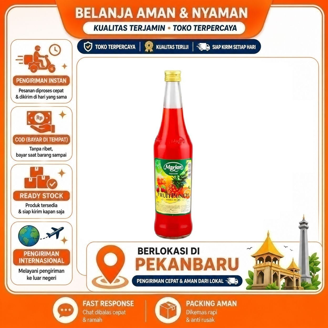 Pekanbaru 450ml Marjan Squash Sirup Rasa Fruit Punch Aneka Buah Bahan Minuman Syrup Halal Enak