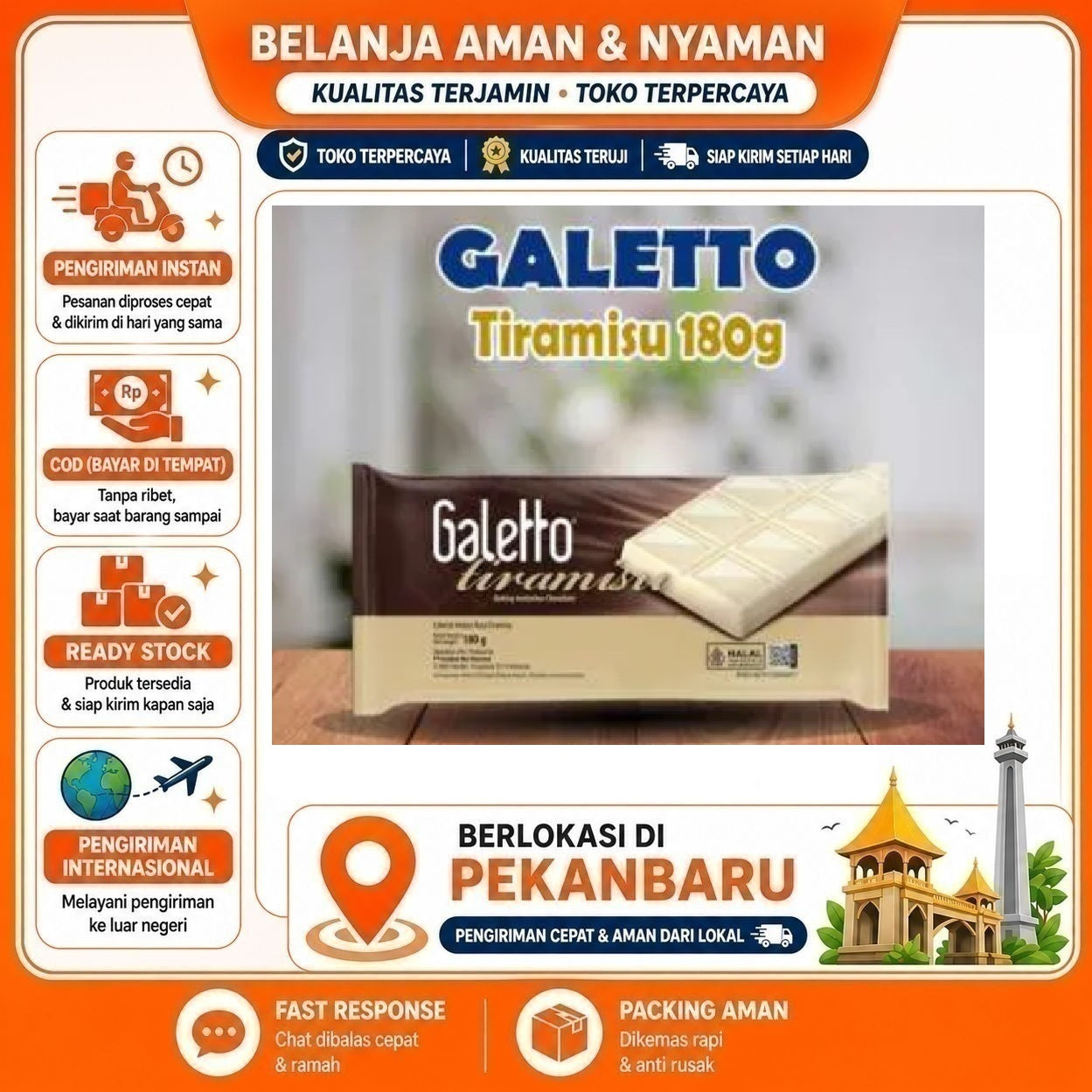Pekanbaru 180 Gram Galetto Tiramisu Baking Chocolate Cokelat Bahan Dekorasi Kue Cake Mix Halal