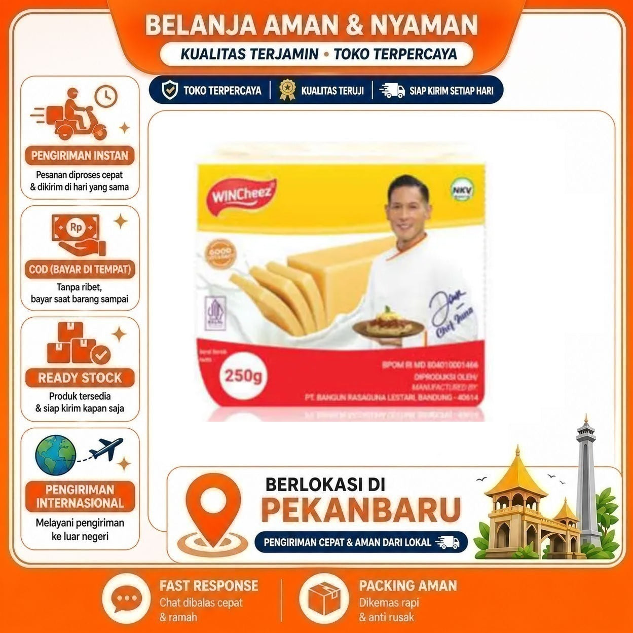 Pekanbaru Keju Cheddar Wincheez 250gr - Topping & Adonan, Halal Processed Cheese Olahan Enak