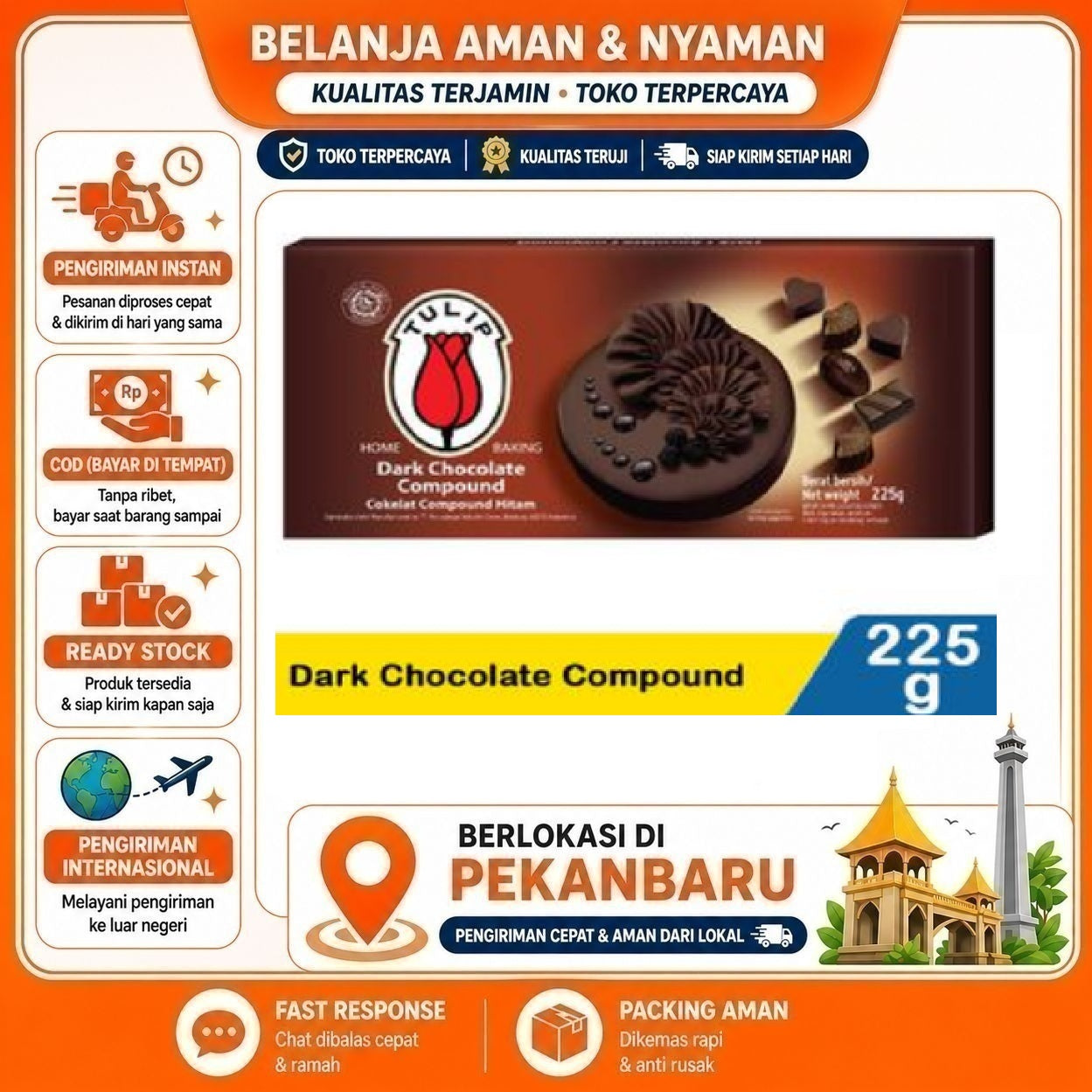 Pekanbaru 225 Gram Tulip Dark Chocolate Compound Cokelat Hitam Coklat Batang Bahan Kue Halal