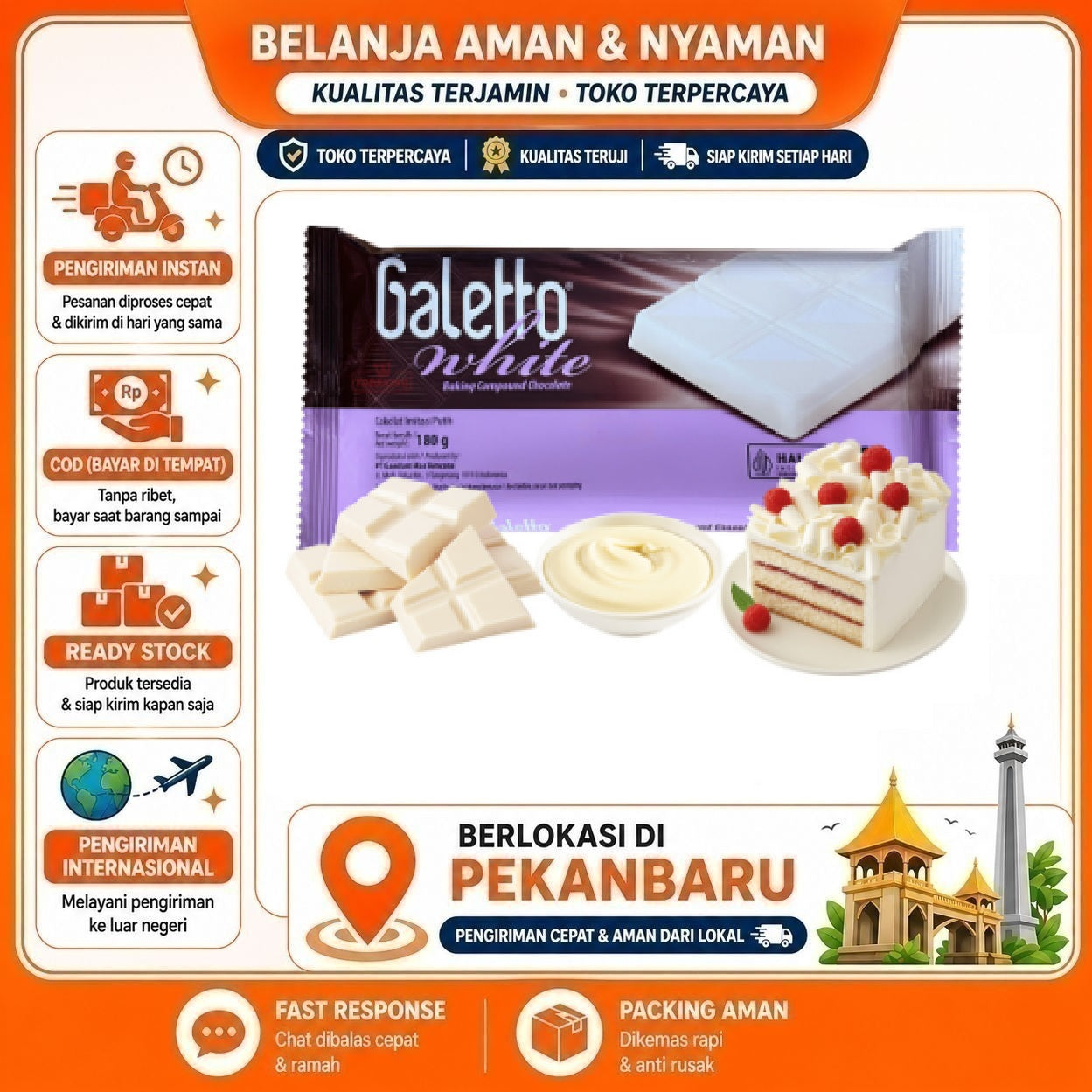 Pekanbaru 180 Gram Galetto White Baking Compound Chocolate Cokelat Putih Bahan Dekorasi Kue