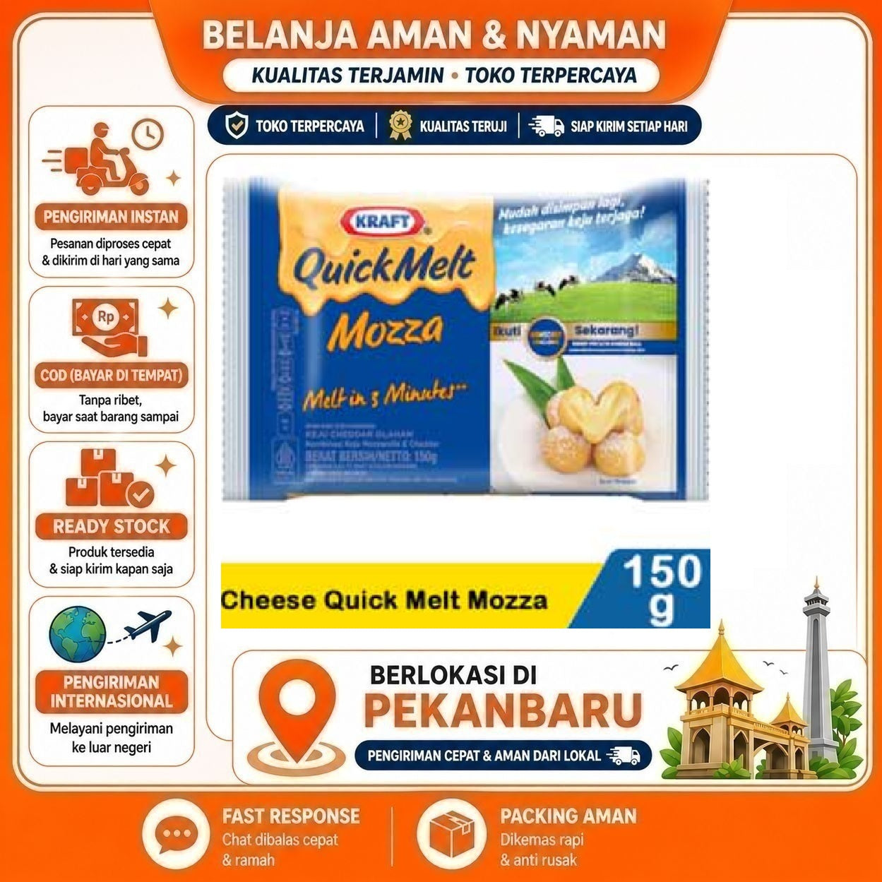 Pekanbaru 150 Gram Kraft Quick Melt Mozza Cheese Keju Mudah Meleleh Praktis Bahan Makanan 150g