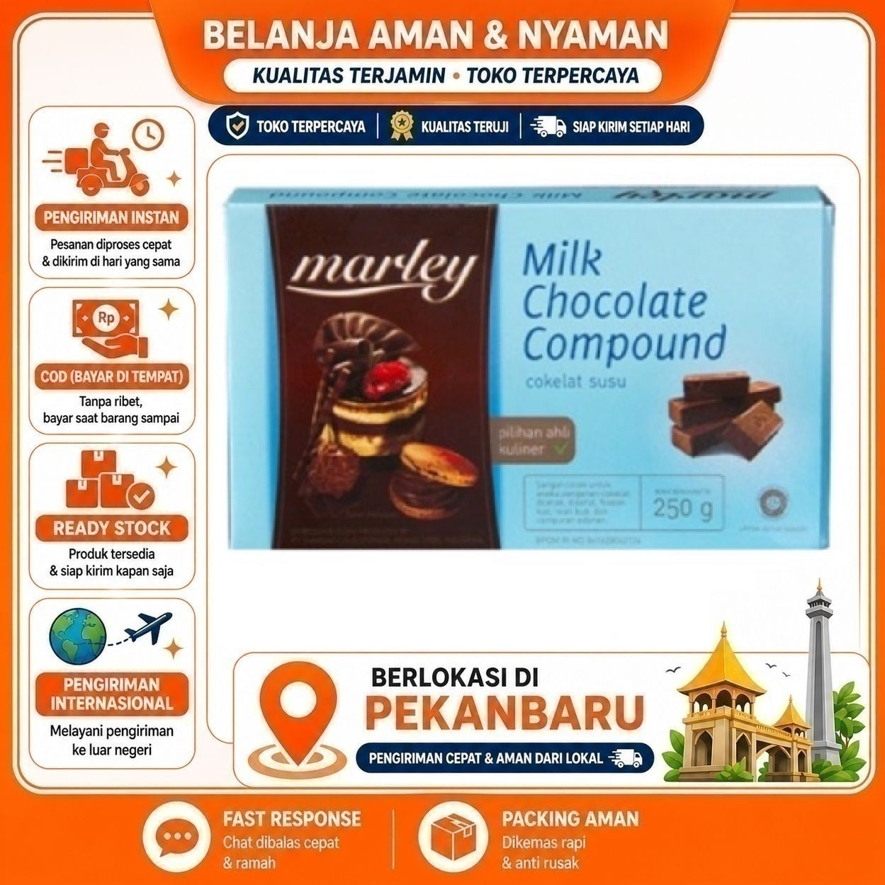 Pekanbaru 250 Gram Marley Milk Chocolate Compound Cokelat Susu Batang Coklat Bahan Kue Halal