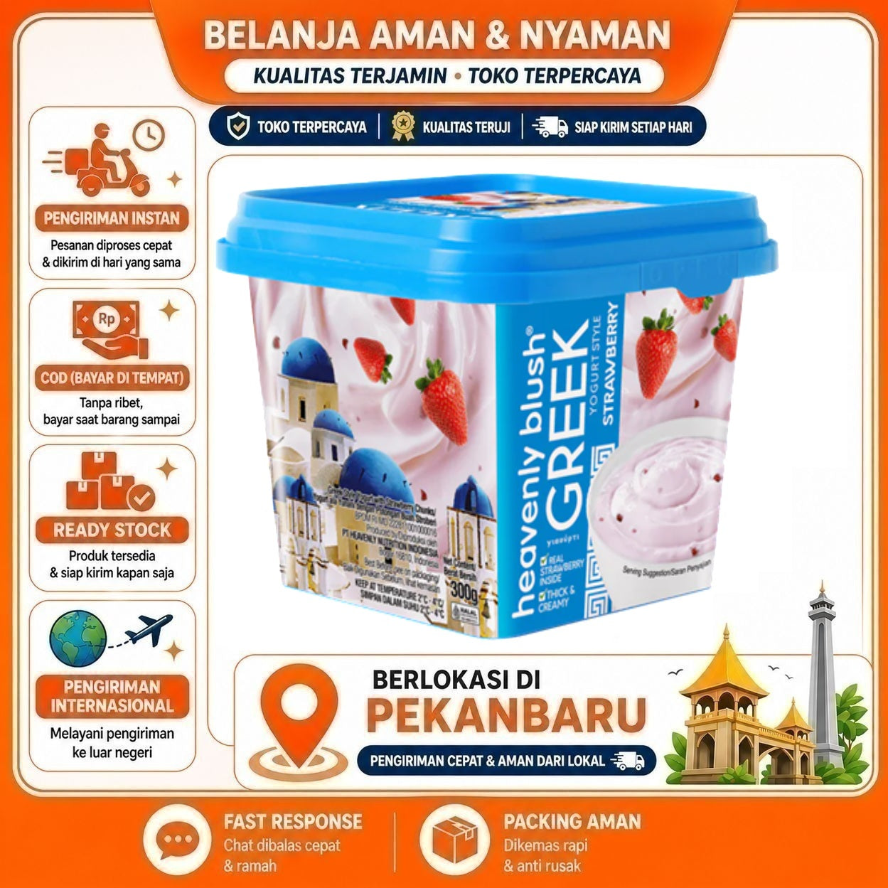 Pekanbaru 300 gr Heavenly Blush Greek Yogurt Strawberry Flavour Yoghurt Rasa Stroberi Halal