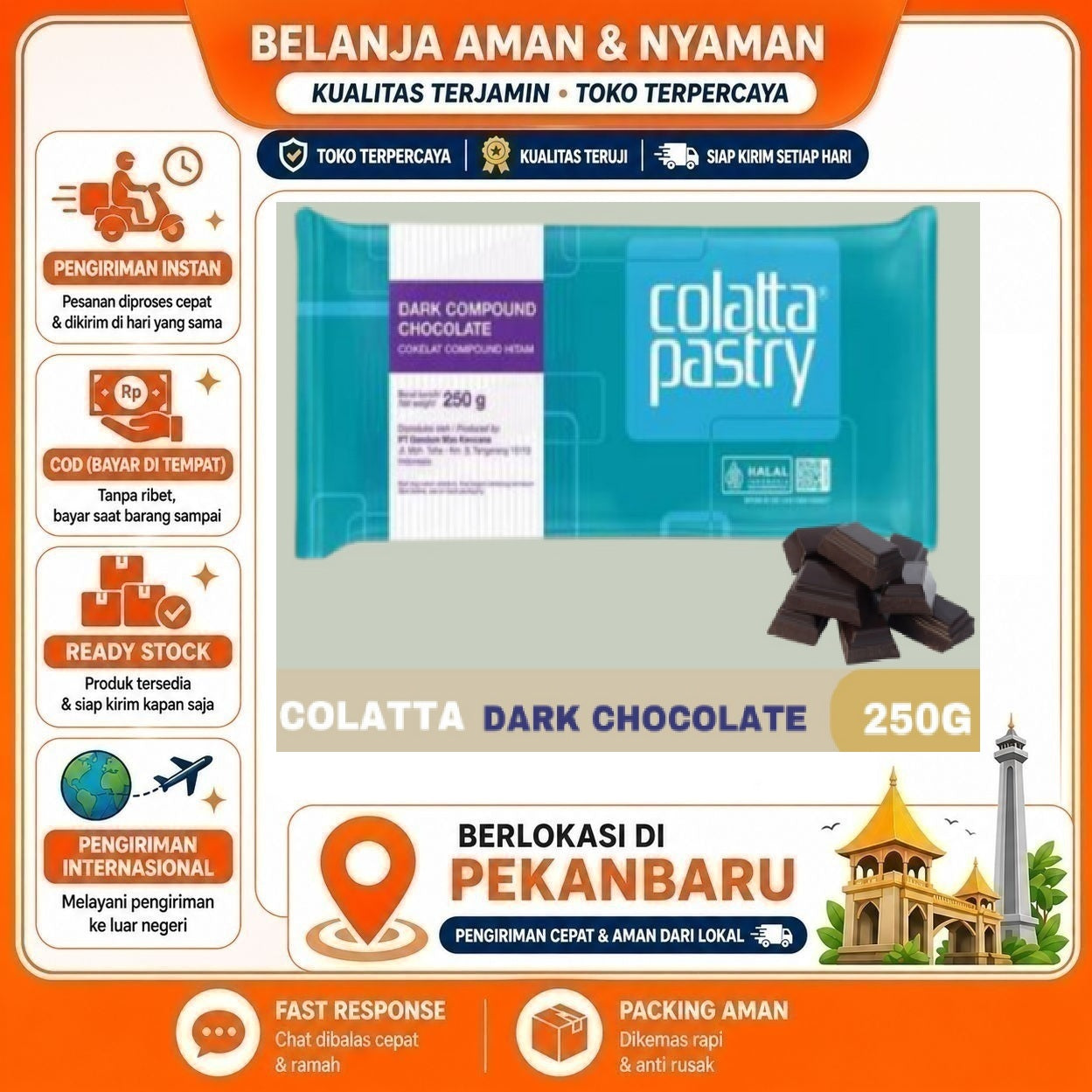 Pekanbaru 250 Gram Colatta Pastry Dark Compound Chocolate Cokelat Hitam Coklat Batang Halal