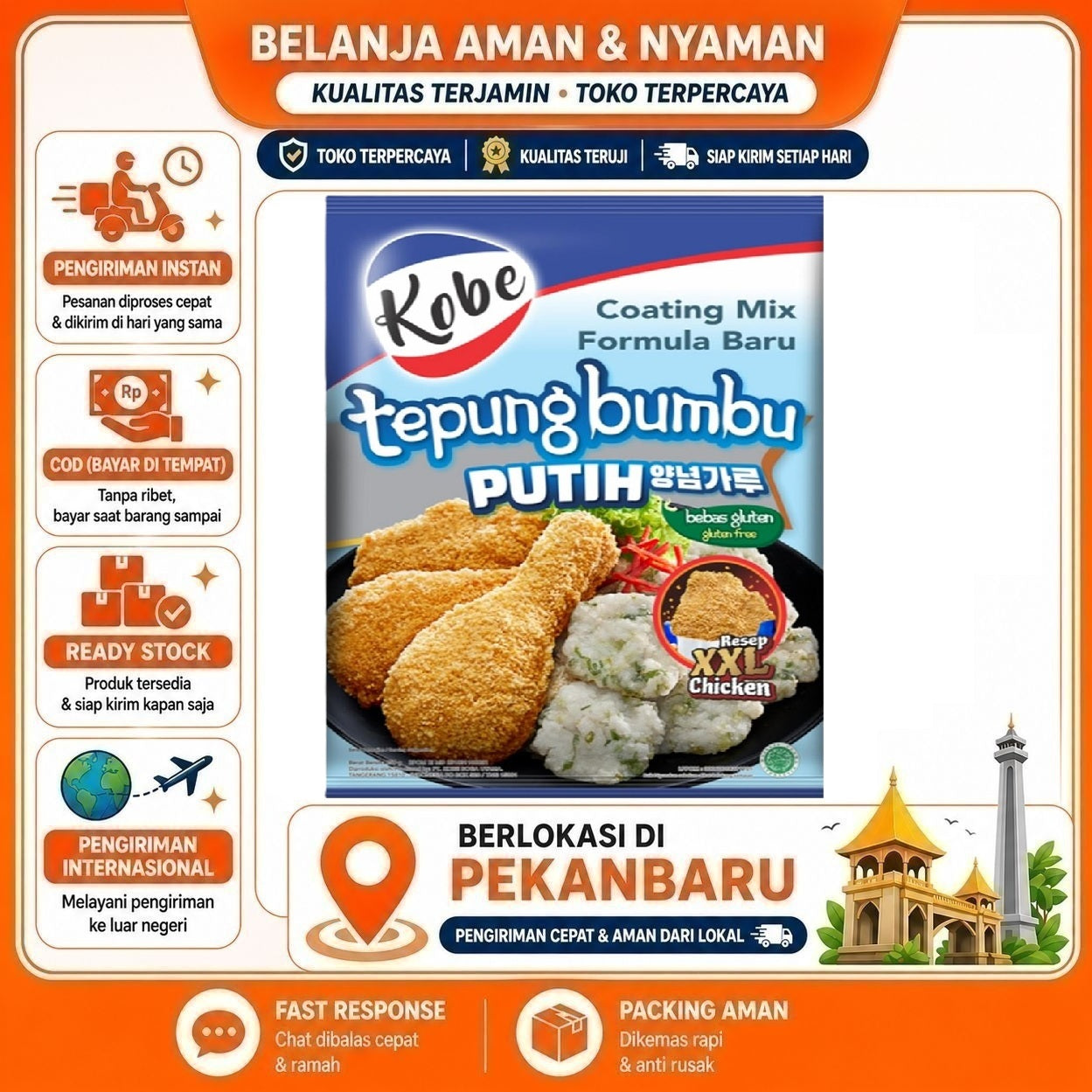 Pekanbaru 850 Gram Kobe Tepung Bumbu Putih Bebas Gluten Free Coating Mix Resep XXL Chicken