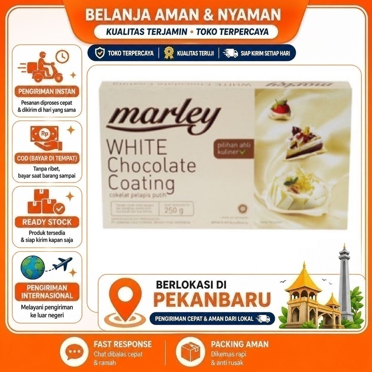 Pekanbaru 250 Gram Marley White Chocolate Coating Coklat Pelapis Putih Bahan Dekorasi Kue Cake