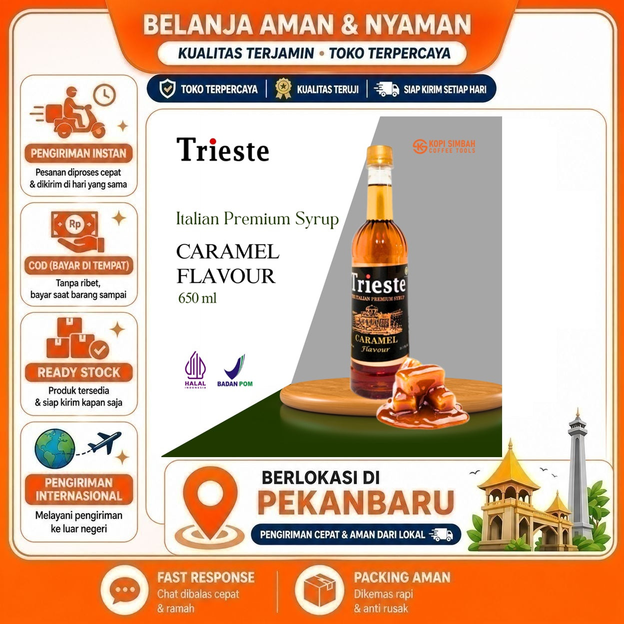 Pekanbaru 650ml Trieste Caramel Flavour The Italian Premium Syrup Sirup Karamel Asin Halal