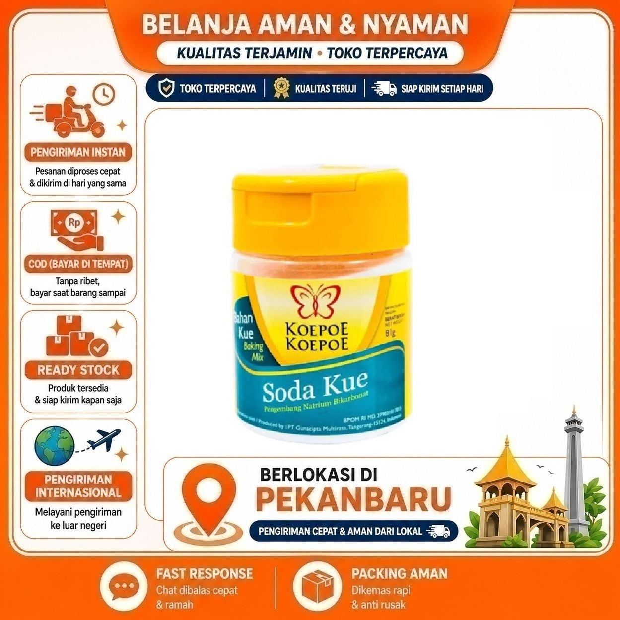 Pekanbaru Soda Kue Cap Koepoe Koepoe 81gr - Pengembang Kue, Bahan Kue, Sodium Bicarbonate Cake