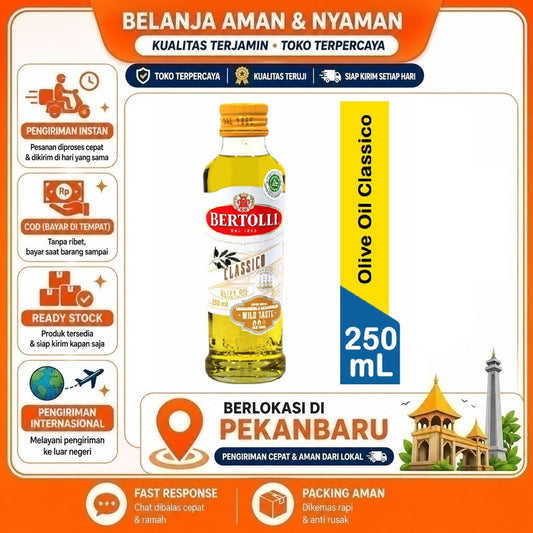 Pekanbaru 250ml Bertolli Classico Olive Oil Mild Taste Minyak Zaitun Kemasan Botol Kaca Halal