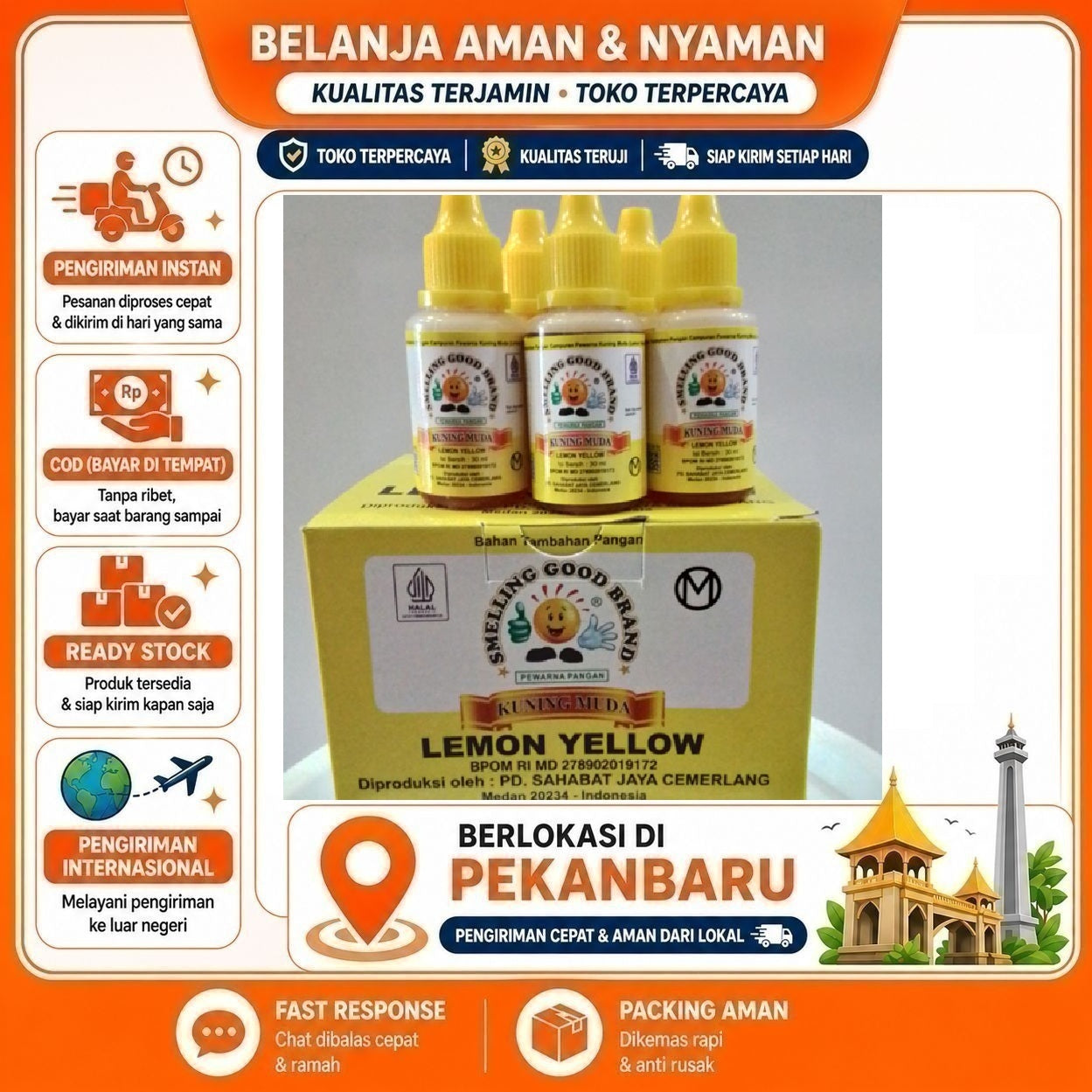 Pekanbaru 30ml Smelling Good Brand Pewarna Pangan Kuning Lemon Yellow Halal Campuran Kue Cake