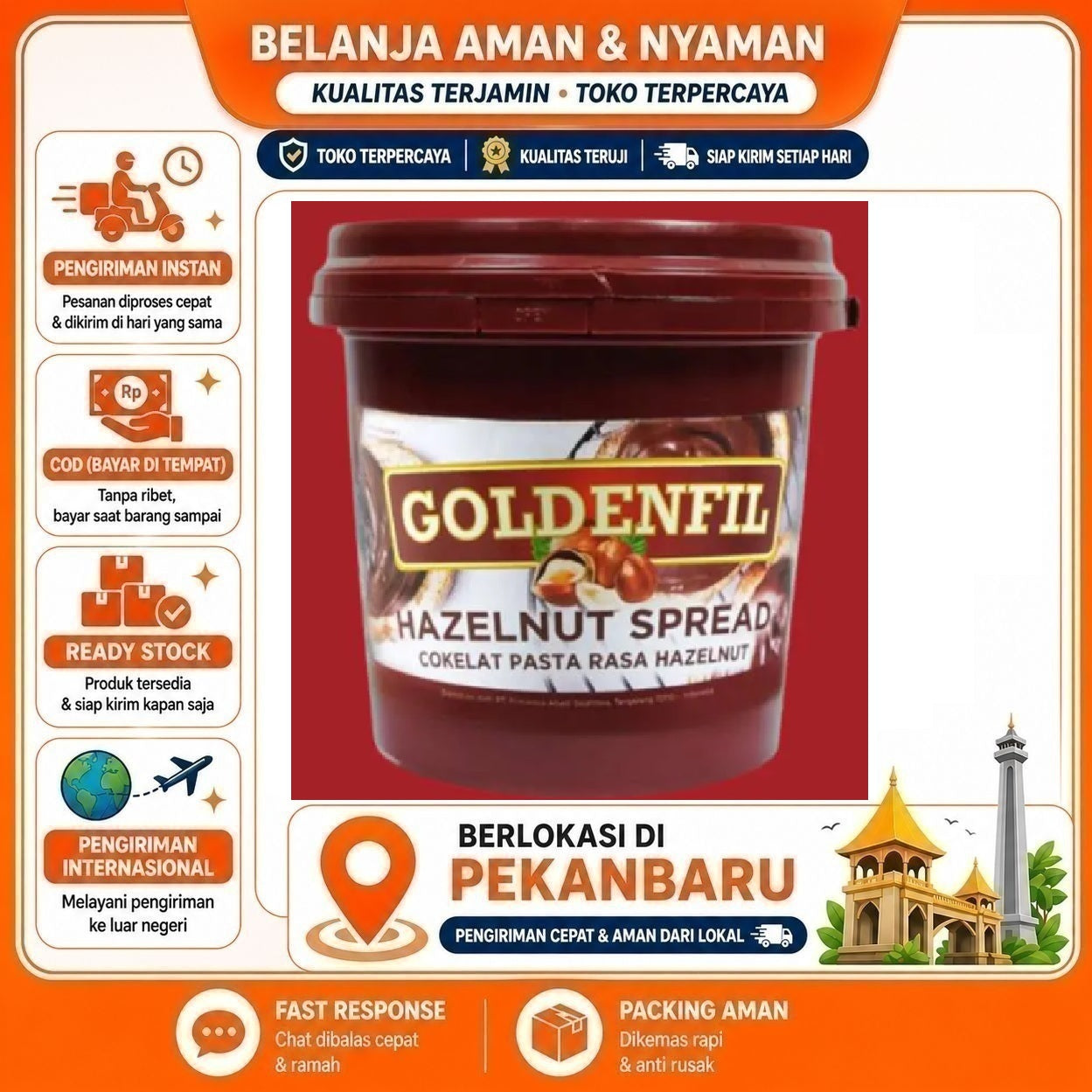Pekanbaru 1 kg Goldenfil Hazelnut Spread Cokelat Pasta Rasa Hazelnut Tekstur Renyah Bahan Kue