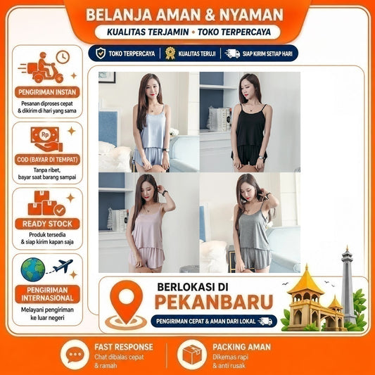 Pekanbaru Baju Tidur Set Wanita Piyama Camisole Celana Pendek Pakaian Wanita Korea Style BS877