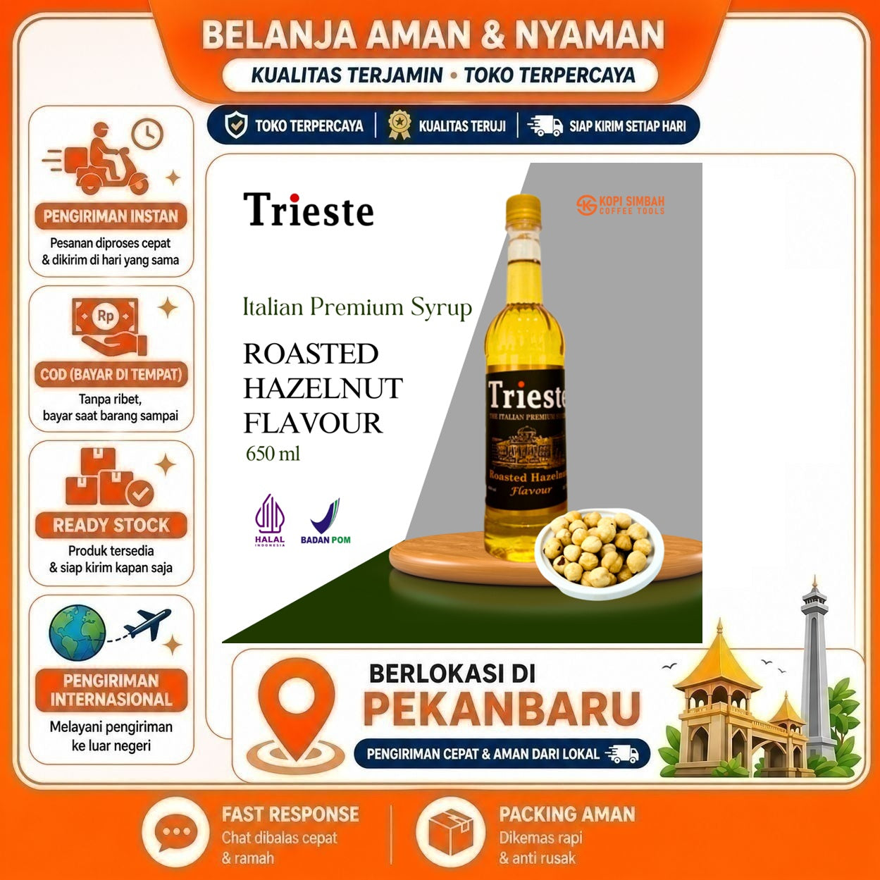 Pekanbaru 650ml Trieste Roasted Hazelnut Flavour The Italian Premium Syrup Sirup Minuman Halal