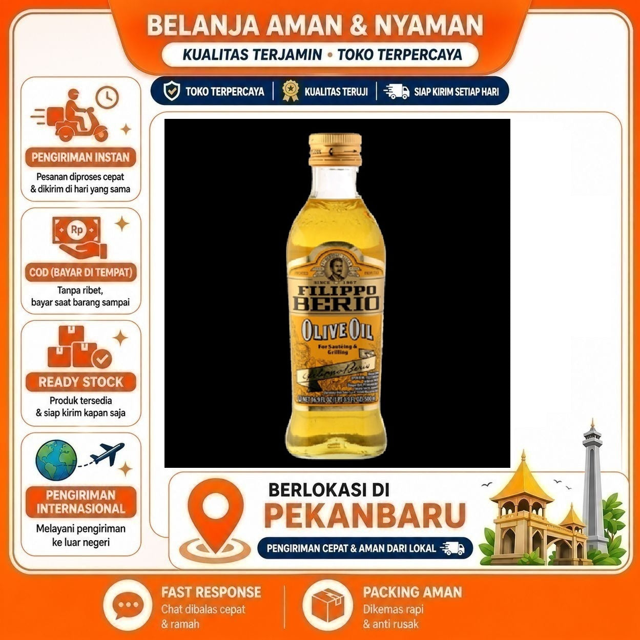 Pekanbaru 500ml Filippo Berio Olive Oil For Sauteing & Grilling Minyak Zaitun Kemasan Botol