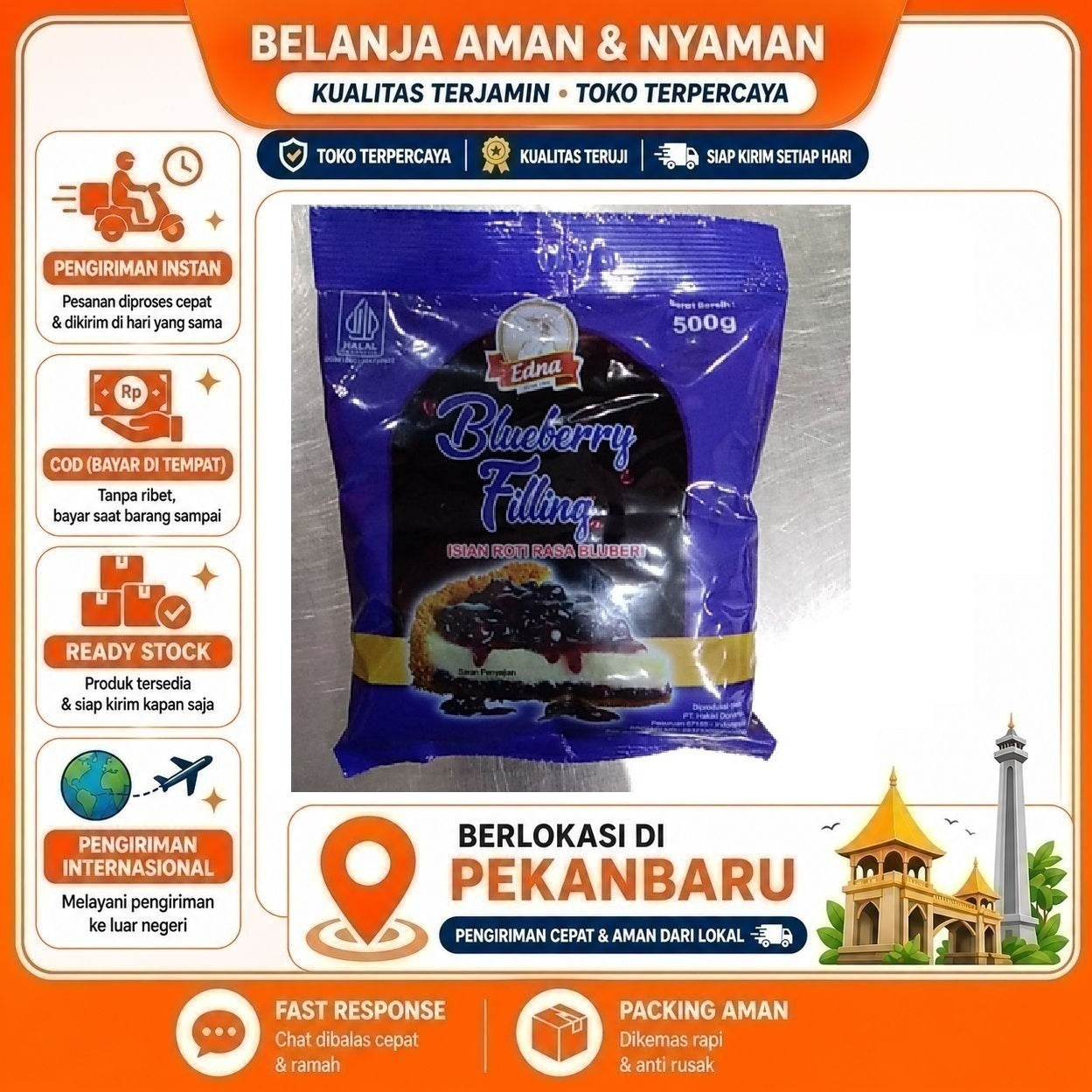 Pekanbaru 500 Gram Edna Blueberry Filling Isian Roti Rasa Bluberi Bahan Kue Donat Cake Donut