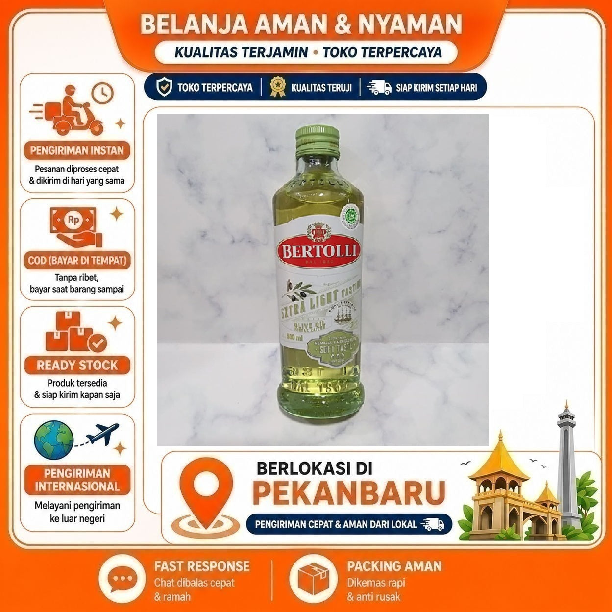 Pekanbaru 500ml Bertolli Extra Light Tasting Olive Oil Minyak Zaitun Untuk Memasak Menggoreng