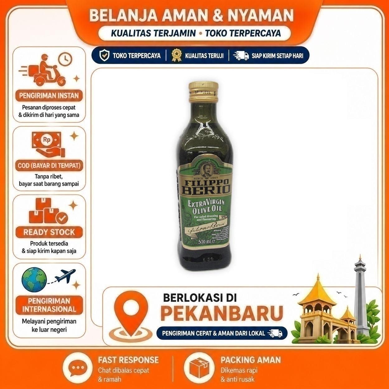 Pekanbaru 500ml Fillippo Berio Extra Virgin Olive Oil Minyak Zaitun Untuk Salad Dressing Halal