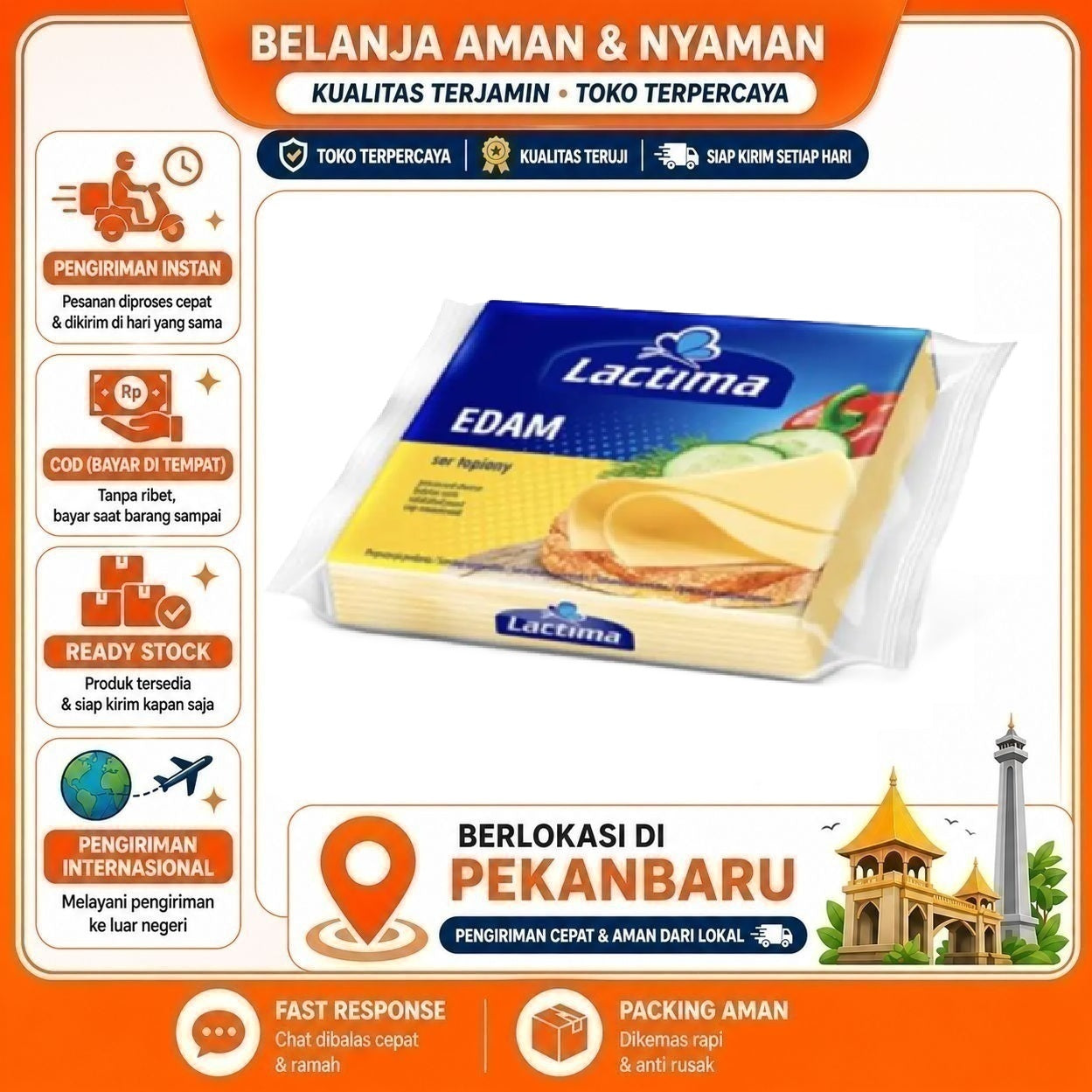 Pekanbaru 130 gr Lactima Edam Processed Cheese Slice Potongan Keju Olahan Bahan Makanan Halal