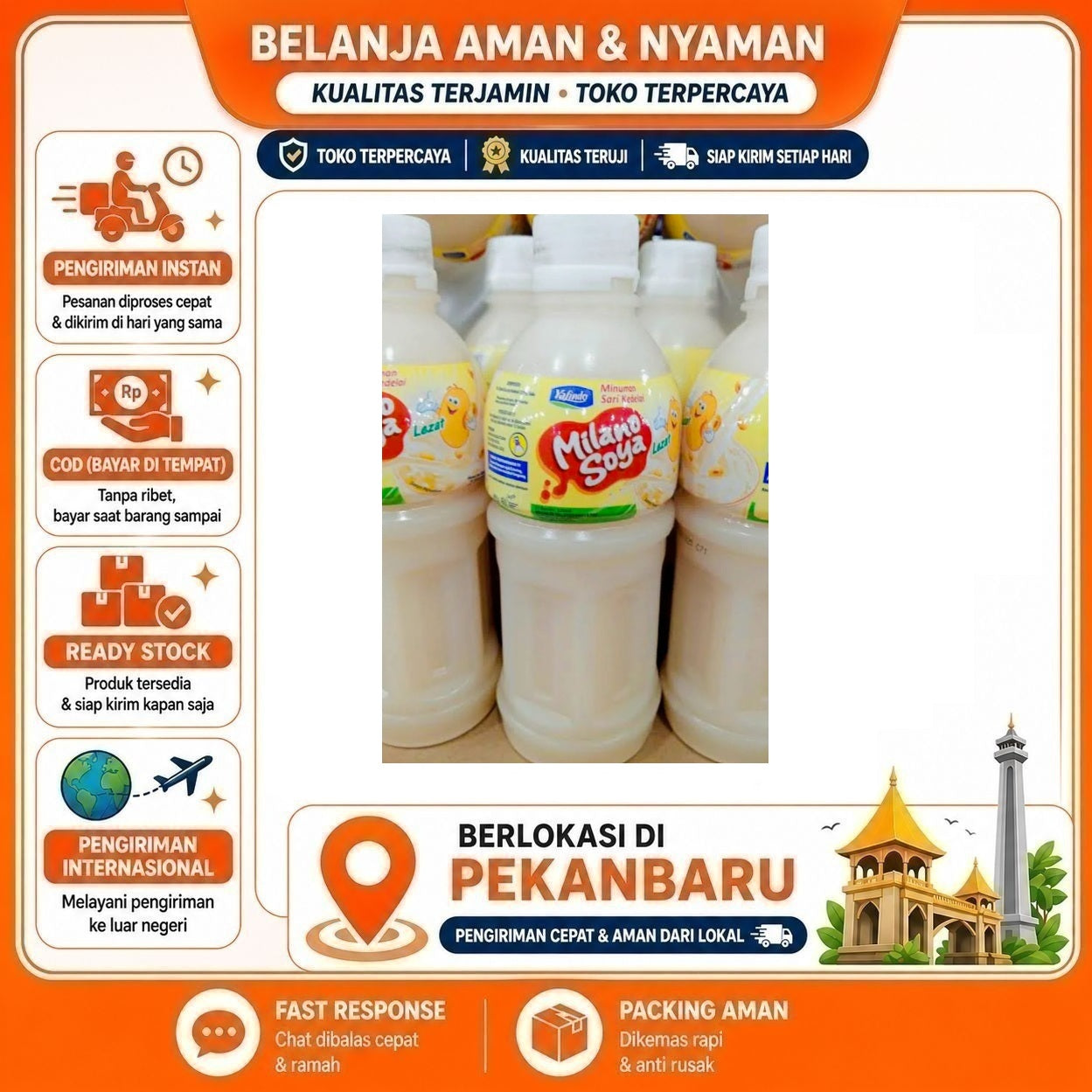 Pekanbaru 320ml Milano Soya Bean Milk Minuman Nabati Susu Non-Dairy Soybean Kemasan Botol