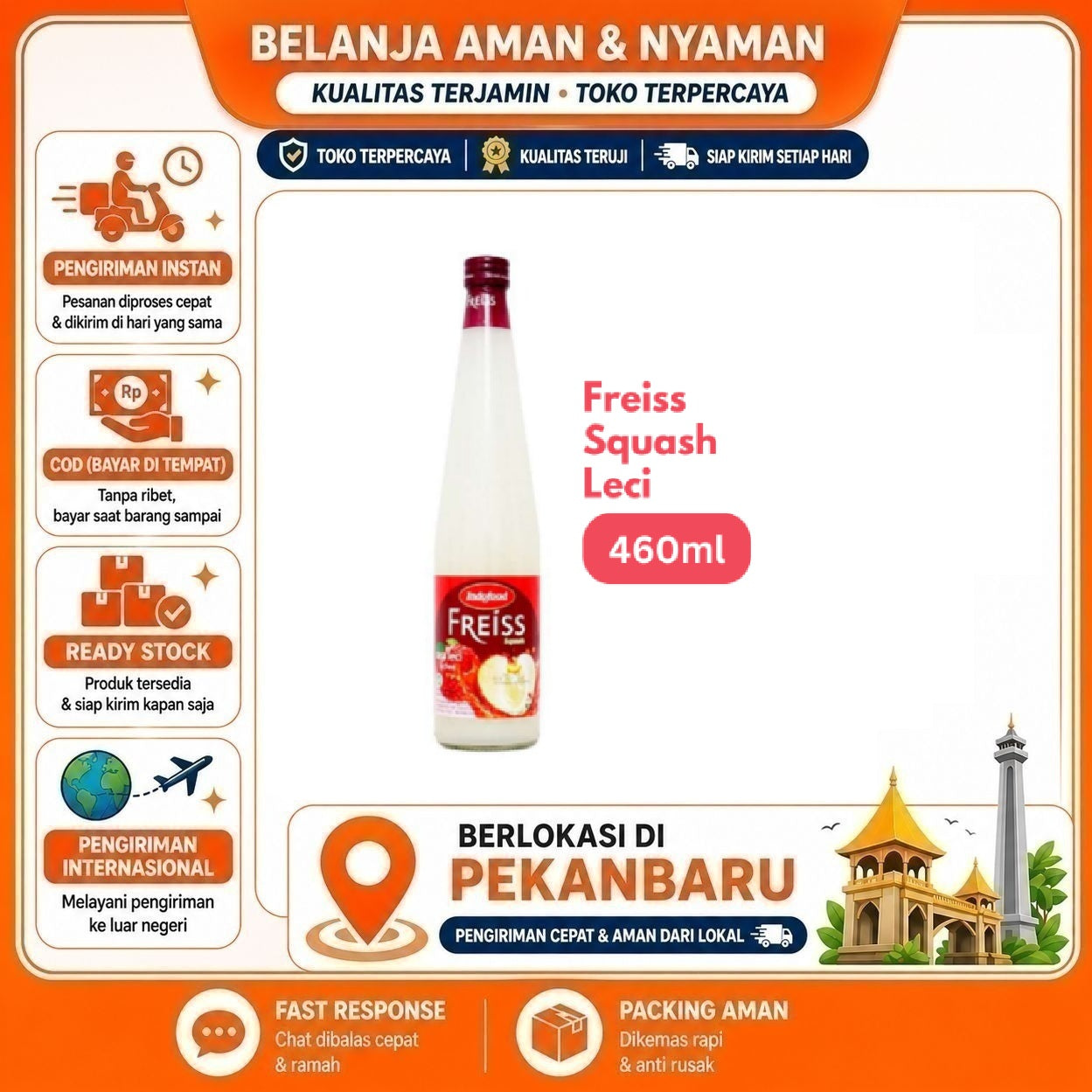 Pekanbaru 460ml Indofood Freiss Sirup Rasa Buah Leci Lychee Fruit Syrup Flavor Bahan Minuman