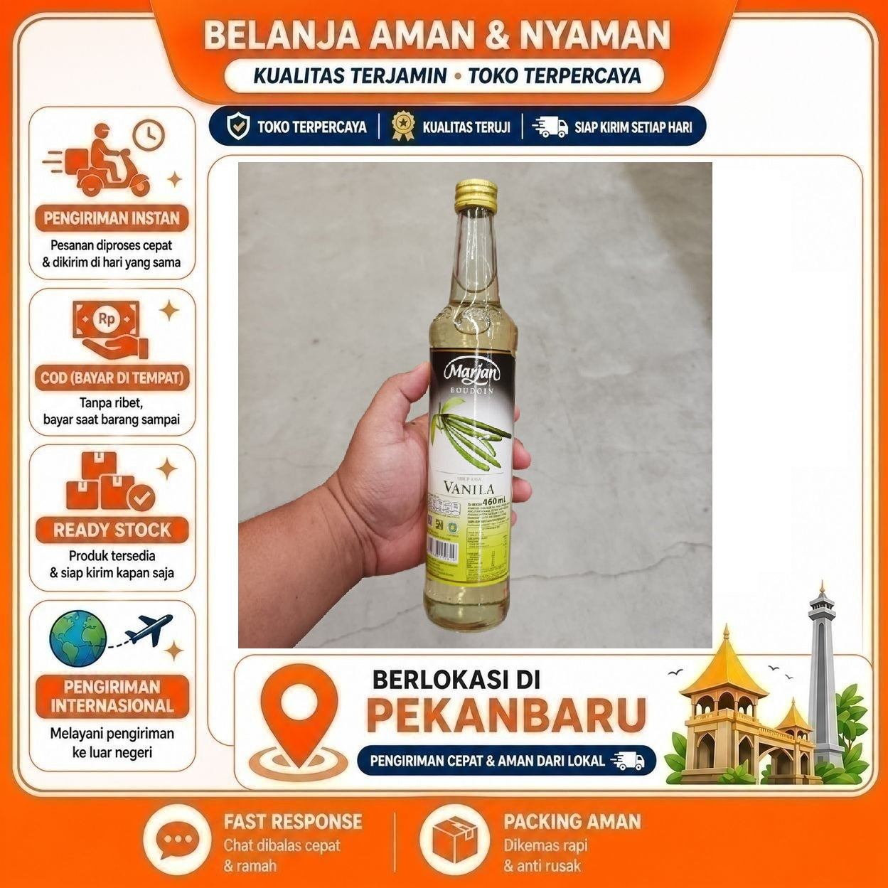 Pekanbaru 460ml Marjan Boudoin Vanila Sirup Minuman Vanilla Syrup Bahan Campuran Minuman Halal