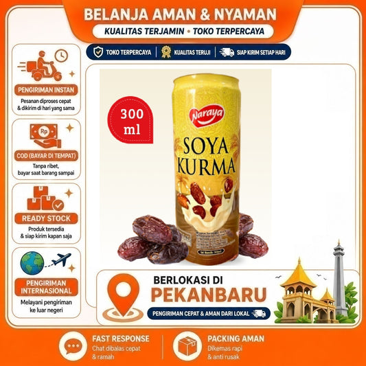 Pekanbaru 300ml Naraya Soya Kurma Minuman Susu Kacang Kedelai Soybean Milk Kemasan Kaleng
