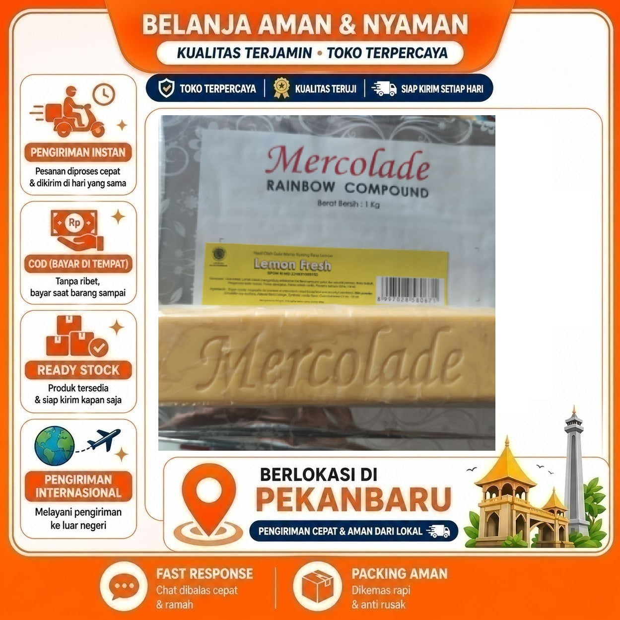 Pekanbaru Mercolade Lemon Fresh 1 Batang Rainbow Compound Potongan Rasa Bahan Dekorasi Kue