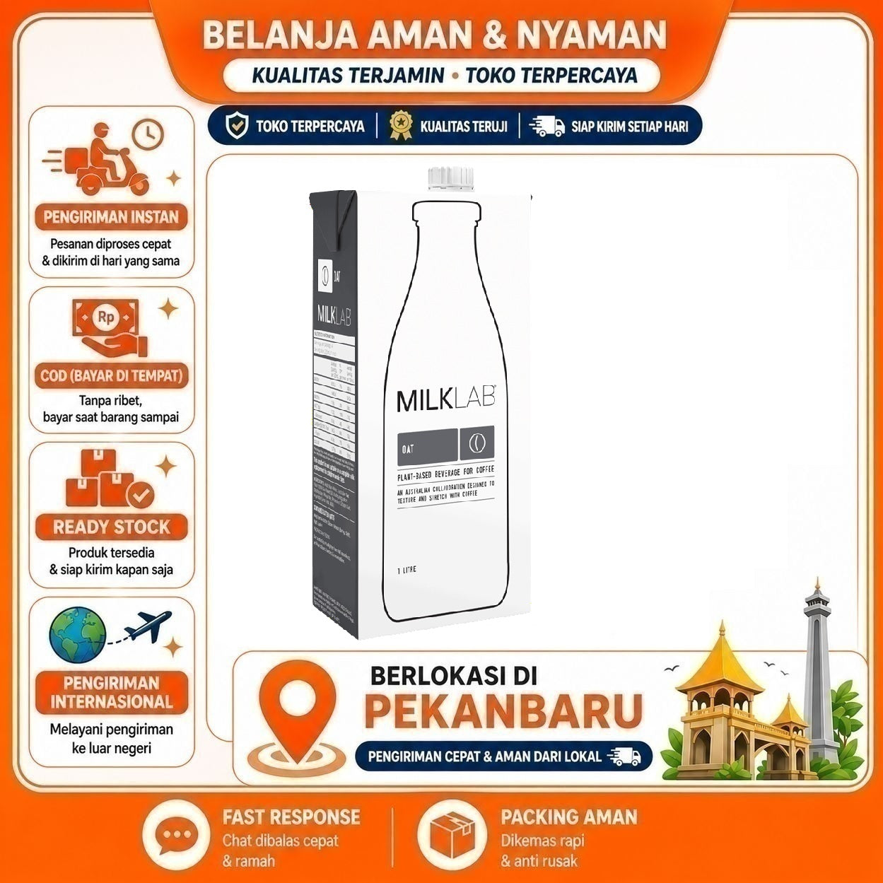 Pekanbaru 1 Liter Milklab Oat Drink Beverage Susu Non-Dairy Bahan Campuran Minuman Olahan Cafe