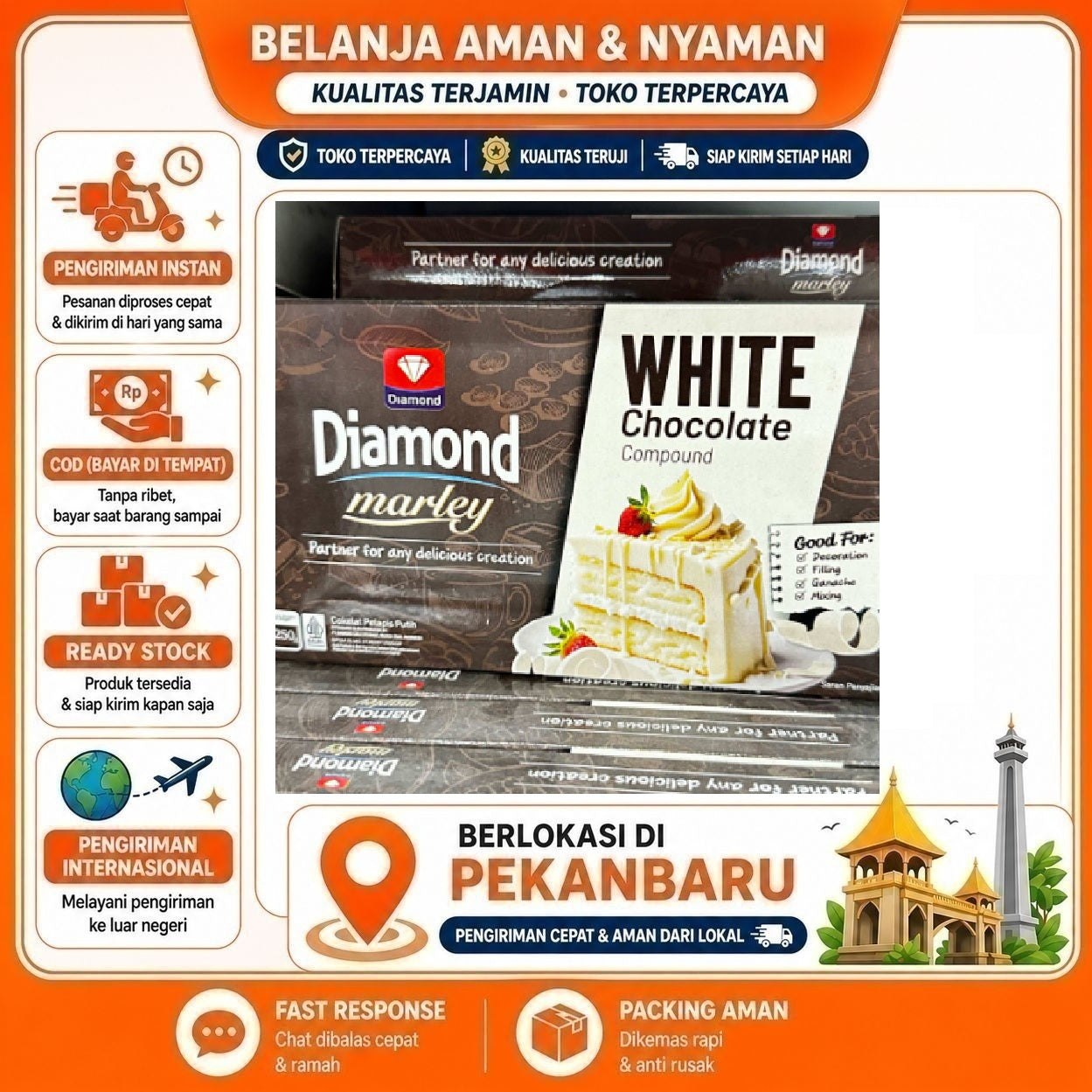 Pekanbaru 250 Gram Diamond Marley White Chocolate Compound Cokelat Pelapis Putih Bahan Kue