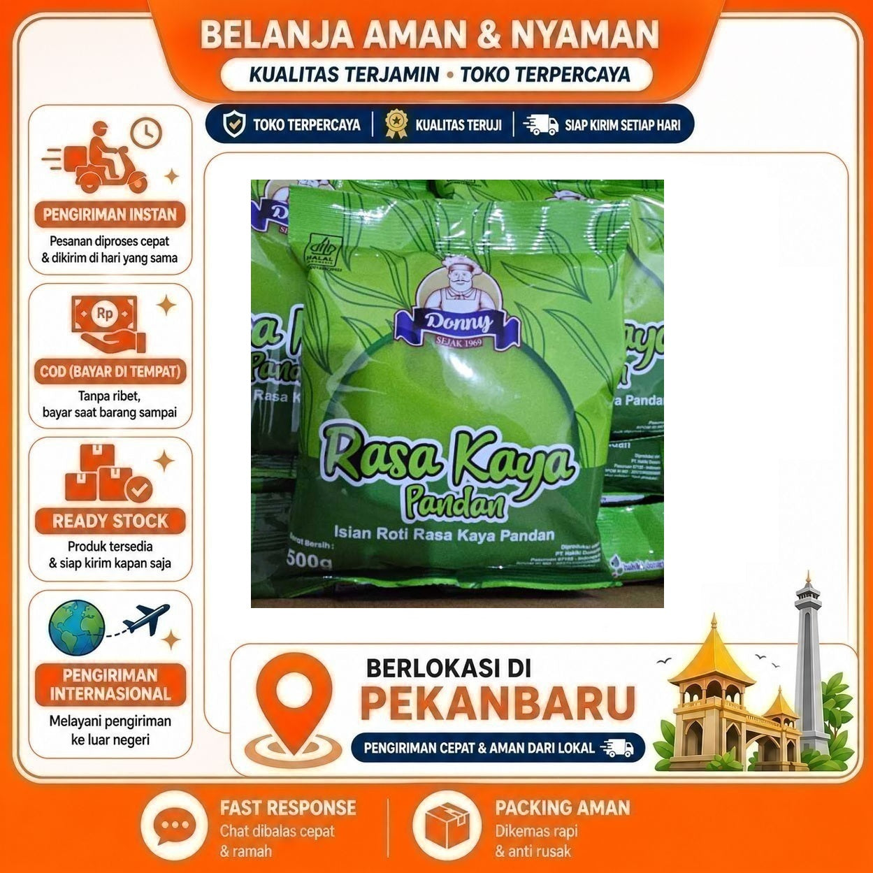 Pekanbaru 500 Gram Donny Isian Roti Rasa Kaya Pandan Kemasan Praktis Premium Kental Siap Saji