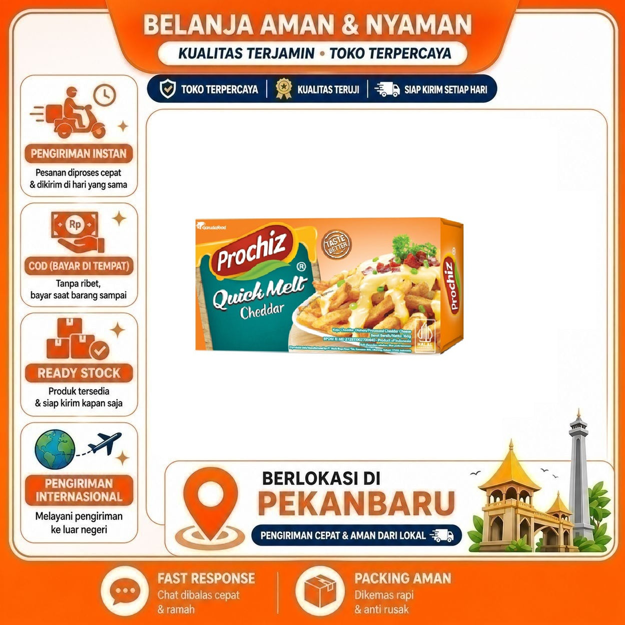 Pekanbaru Keju Cheddar Prochiz Quick Melt 160gr - Mudah Meleleh, Tekstur Lembut, Cocok Masakan