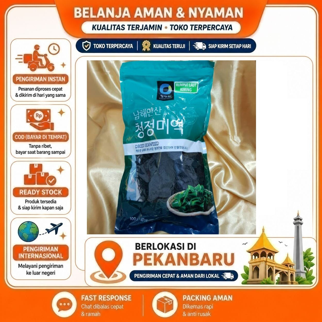 Pekanbaru 100 gr Rumput Laut Kering Chung Jung One Dried Seaweed Siap Masak, Rasa Otentik 100g