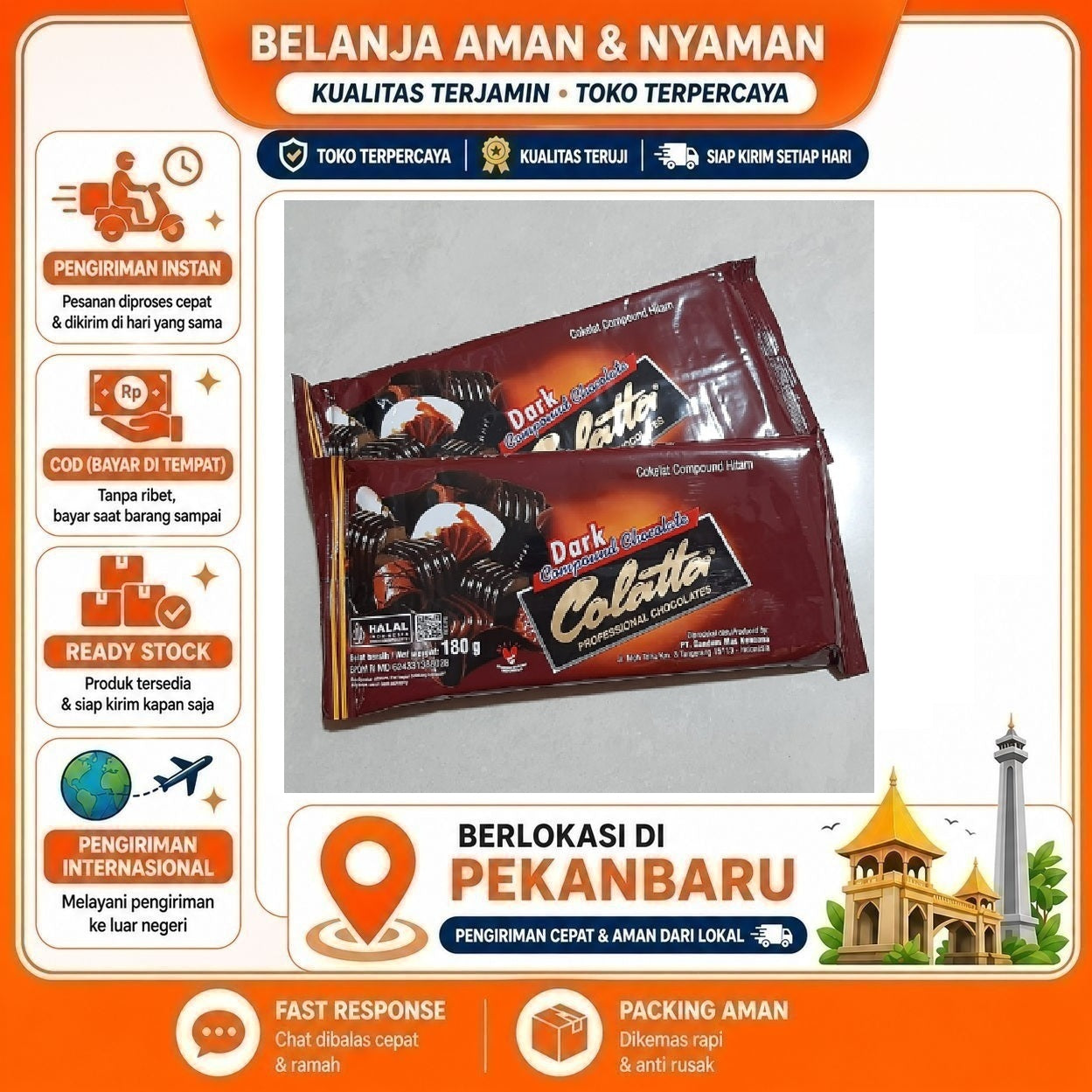 Pekanbaru 180 Gram Colatta Baker's Dark Compound Chocolate Cokelat Hitam Coklat Batang Halal