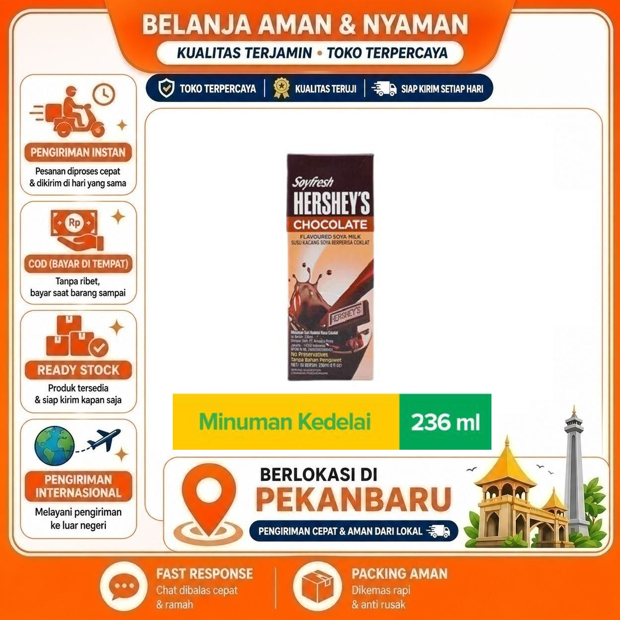 Pekanbaru 236ml Soyfresh Hershey's Chocolate Flavoured Soya Milk Susu Kacang Coklat Cokelat
