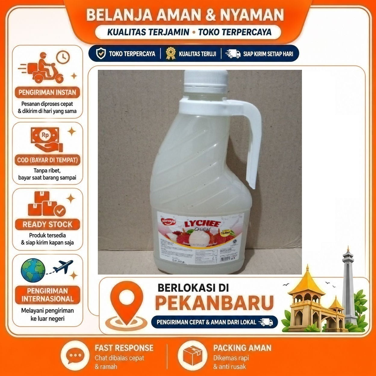 Pekanbaru 1 Liter Naraya Lychee Cordial Syrup Minuman Sirup Konsentrat Rasa Leci Halal Praktis