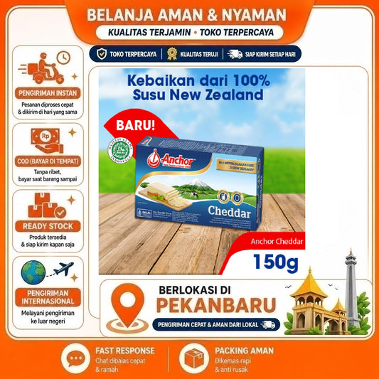 Pekanbaru 150 Gram Anchor Cheddar Cheese Keju Cedar Olahan Susu Berkualitas Bergizi Halal 150g