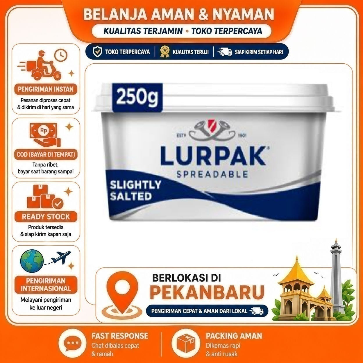 Pekanbaru 250 gr Lurpak Spreadable Slightly Salted Butter Olesan Mentega Asin Selai Roti Kue