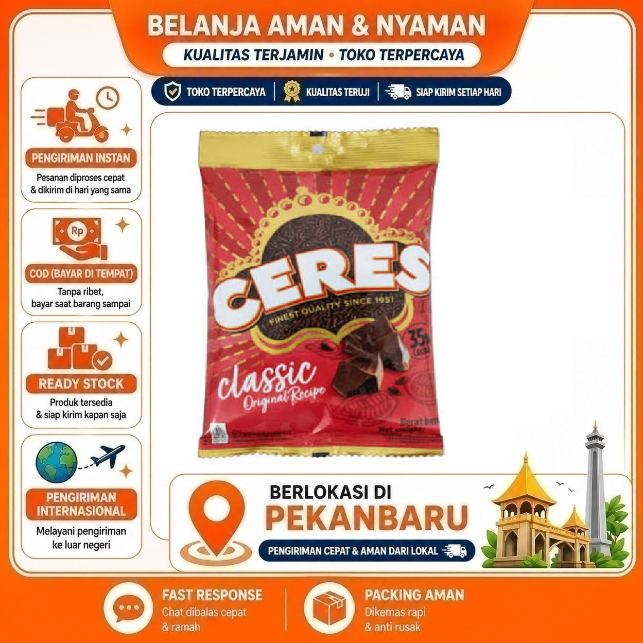 Pekanbaru 140 Gram Ceres Classic Original Chocolate Meses Coklat Cokelat Bahan Dekorasi Kue