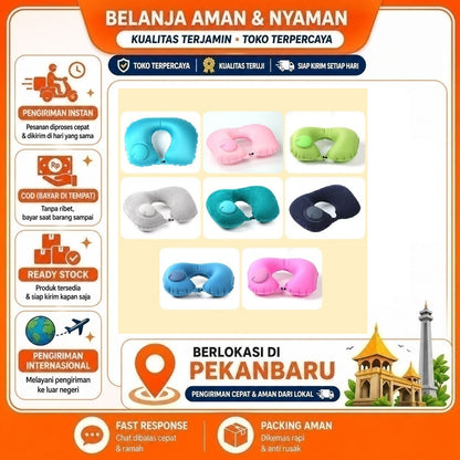 Pekanbaru Bantal Leher Kepala Angin Pompa Otomatis Traveling Inflatable Neck Cushion Head