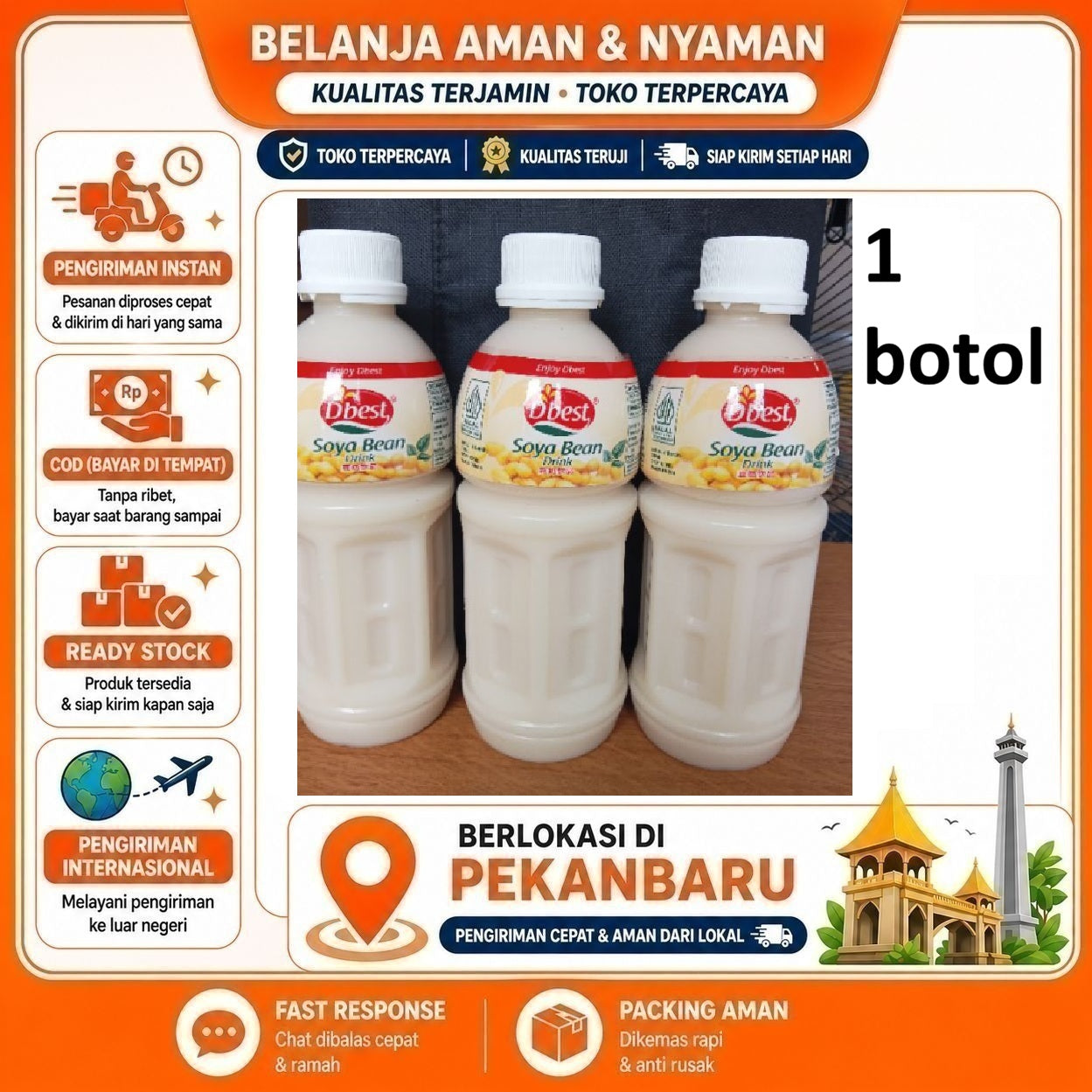 Pekanbaru 310ml D'best Minuman Rasa Kedelai Soya Bean Drink Susu Non-Dairy Soybean Milk Halal