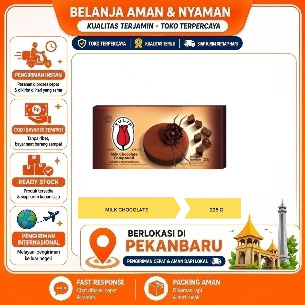 Pekanbaru 225 Gram Tulip Milk Chocolate Compound Cokelat Susu Coklat Batang Aroma Alami Halal