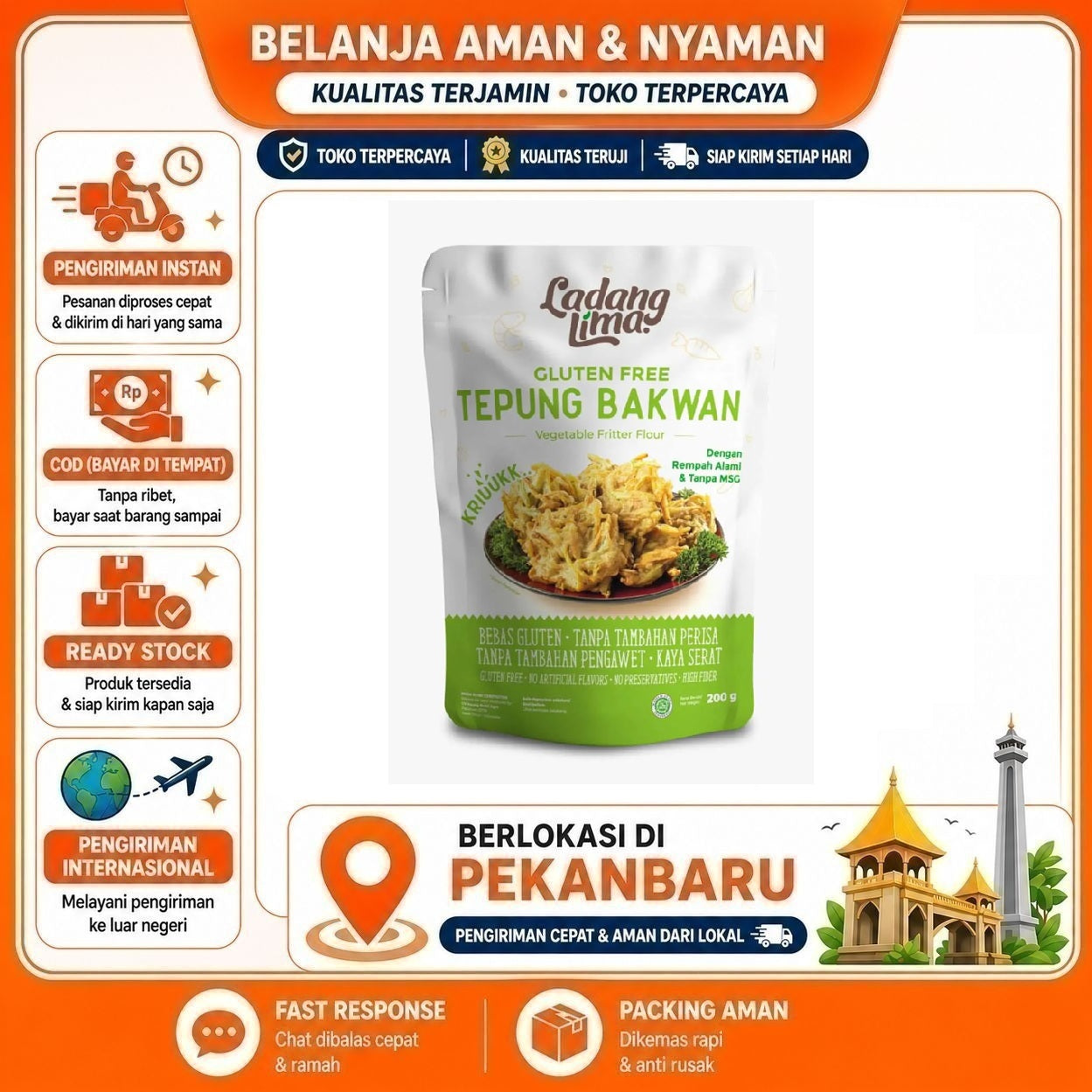 Pekanbaru 200 Gram Ladang Lima Tepung Bakwan Bebas Gluten Free Tanpa MSG Fritter Flour Halal