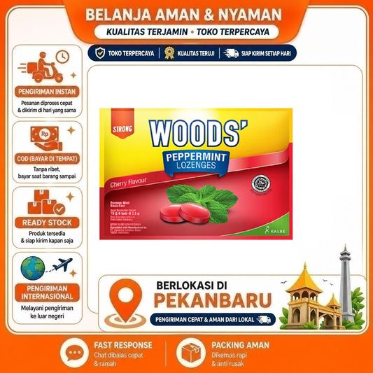 Pekanbaru Wood's Peppermint Lozenges Cherry Flavour Extra Strong Permen Rasa Ceri Segar Halal